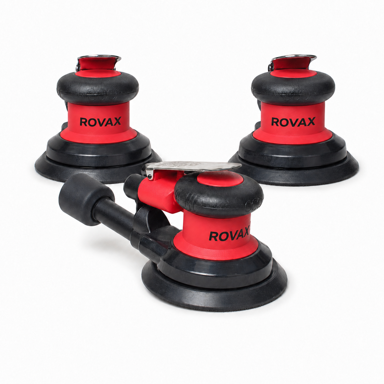 Tiga orbital sander pneumatik ROVAX berwarna merah dan hitam